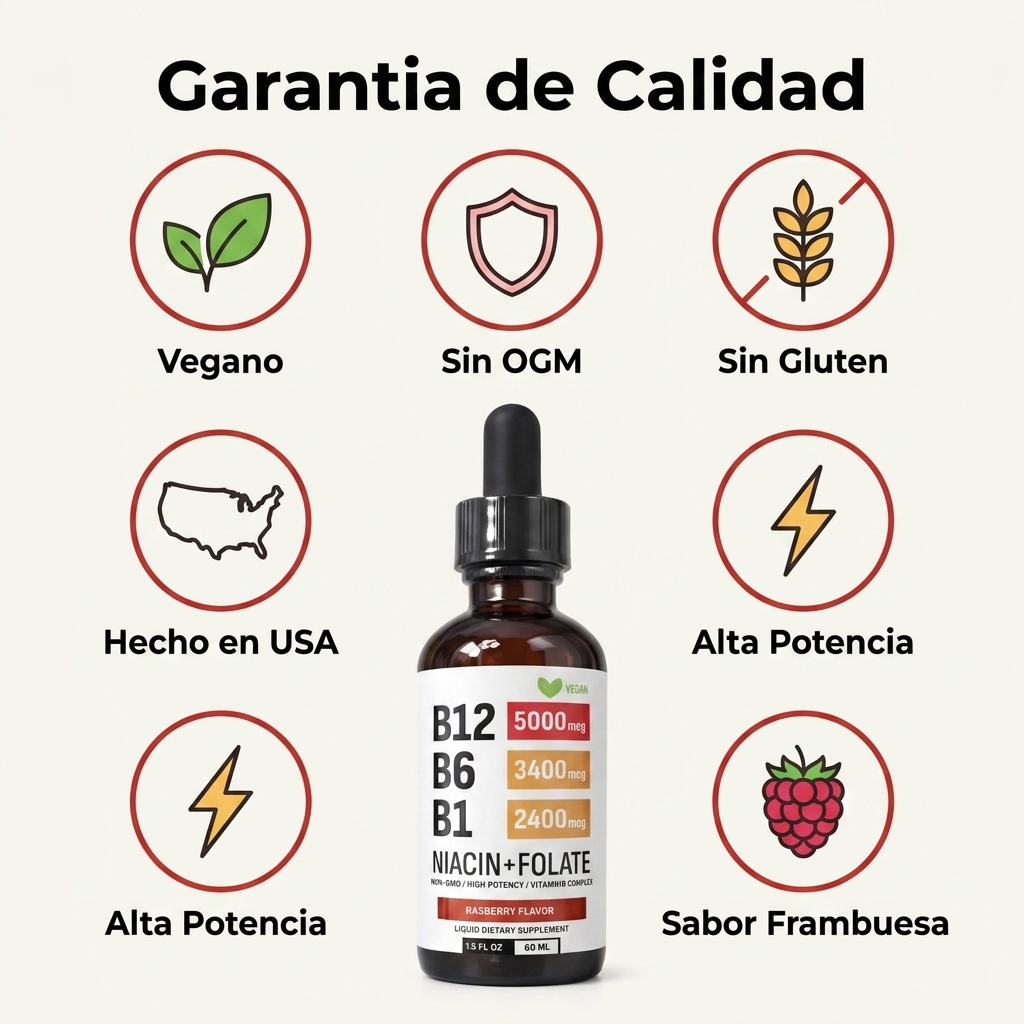 Complejo Vitamínico B, B12, B6, B1 Gotas Líquidas Niacina + Folato