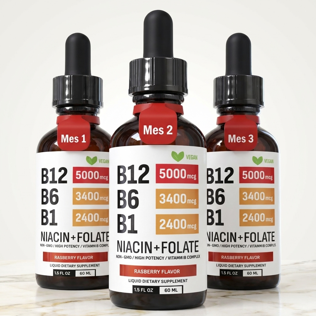 Complejo Vitamínico B, B12, B6, B1 Gotas Líquidas Niacina + Folato