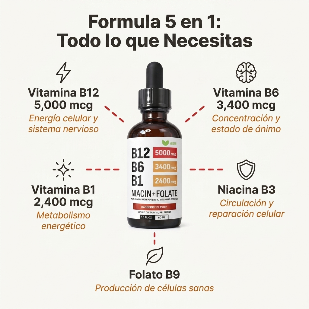Complejo Vitamínico B, B12, B6, B1 Gotas Líquidas Niacina + Folato