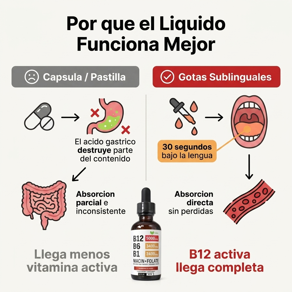 Complejo Vitamínico B, B12, B6, B1 Gotas Líquidas Niacina + Folato