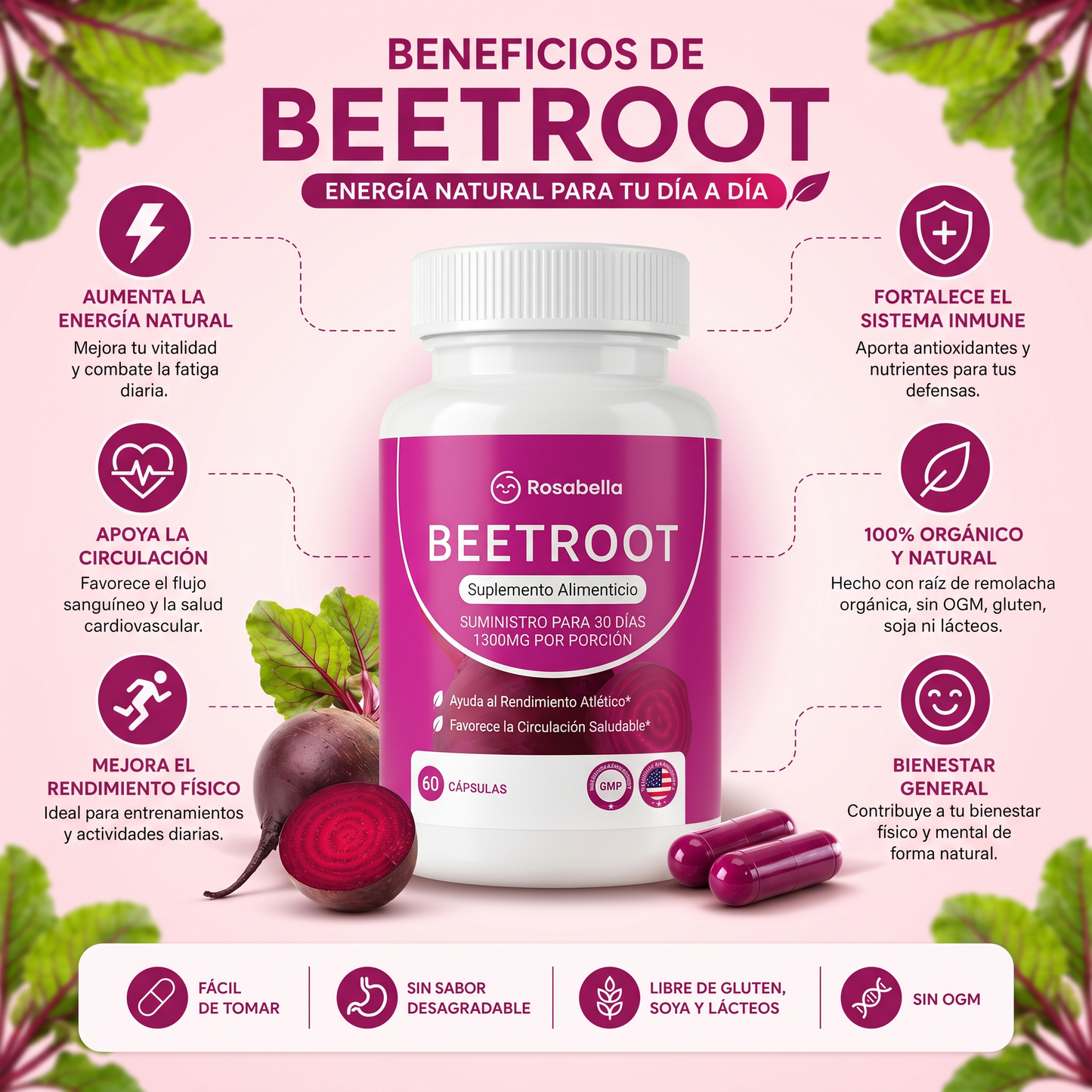 Rosabella™ Beetroot 1300mg (60 Cápsulas)